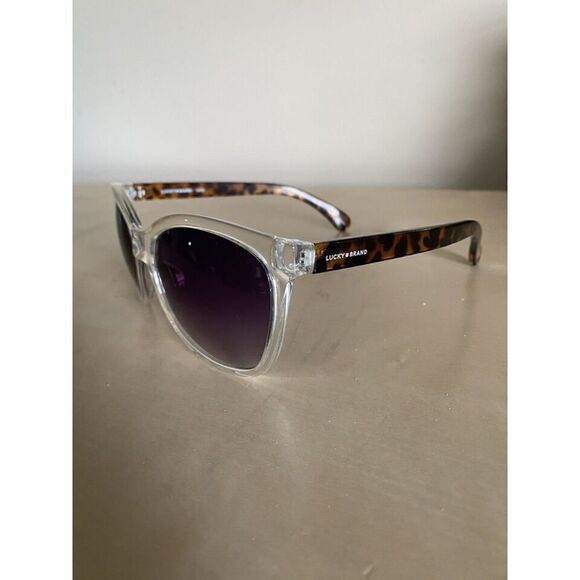 Lucky Brand Clear Crystal Frame Gray Gradient Lens Cat Eye Sunglasses - Picture 2 of 8